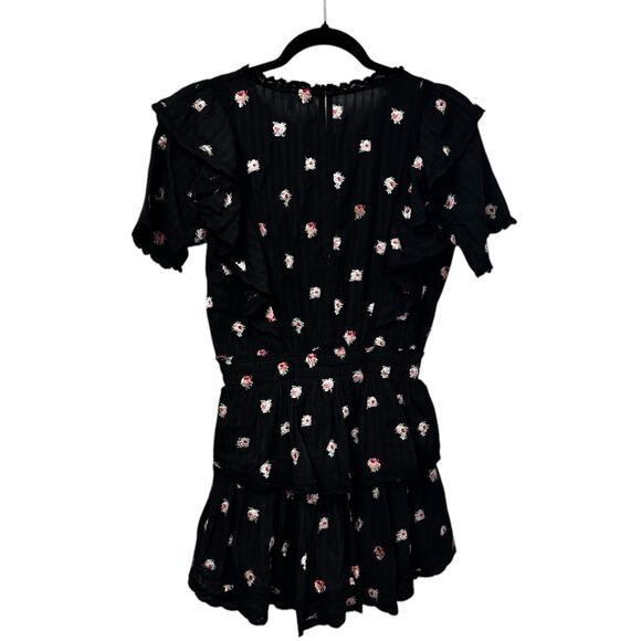 LoveShackFancy Short Sleeve Ruffle Mini Natasha Dress Black Combo Floral Size XS - Picture 5 of 7